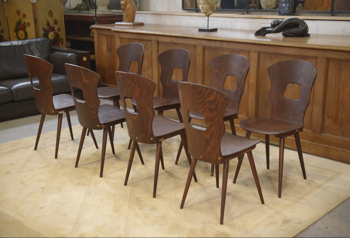 Ensemble de 8 chaises Baumann modèle “Gentiane” Henri Julien 1960's-photo-7