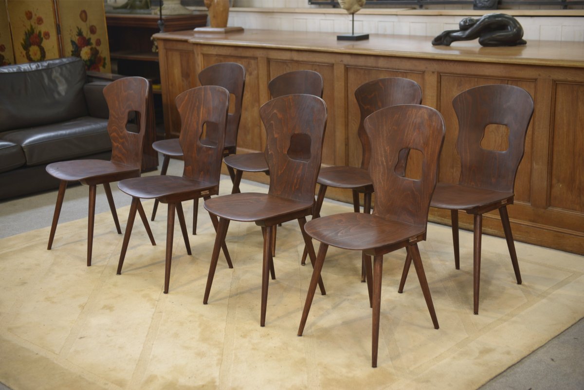 Ensemble de 8 chaises Baumann modèle “Gentiane” Henri Julien 1960's