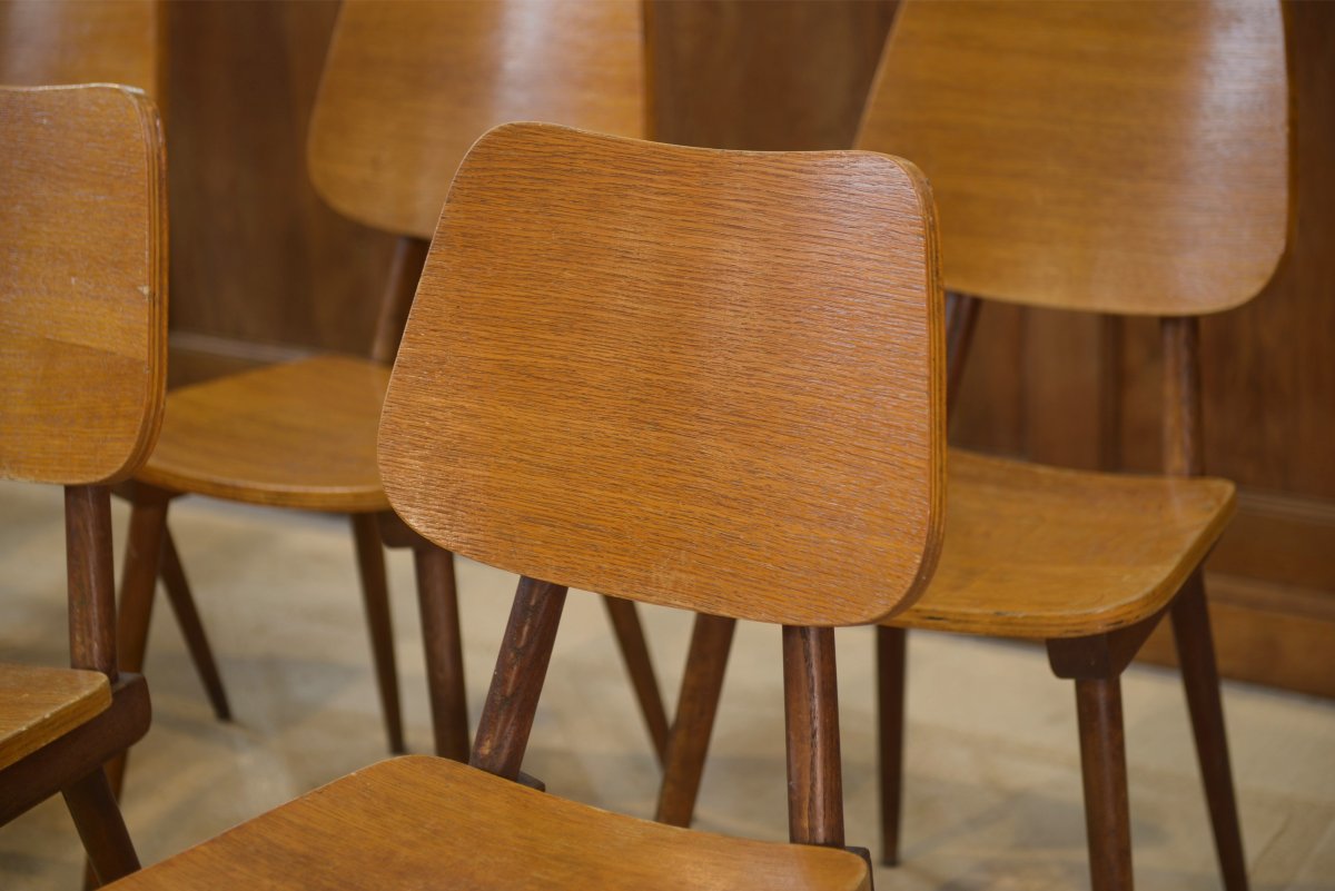 Ensemble de 10 chaises en chêne 1960's-photo-2