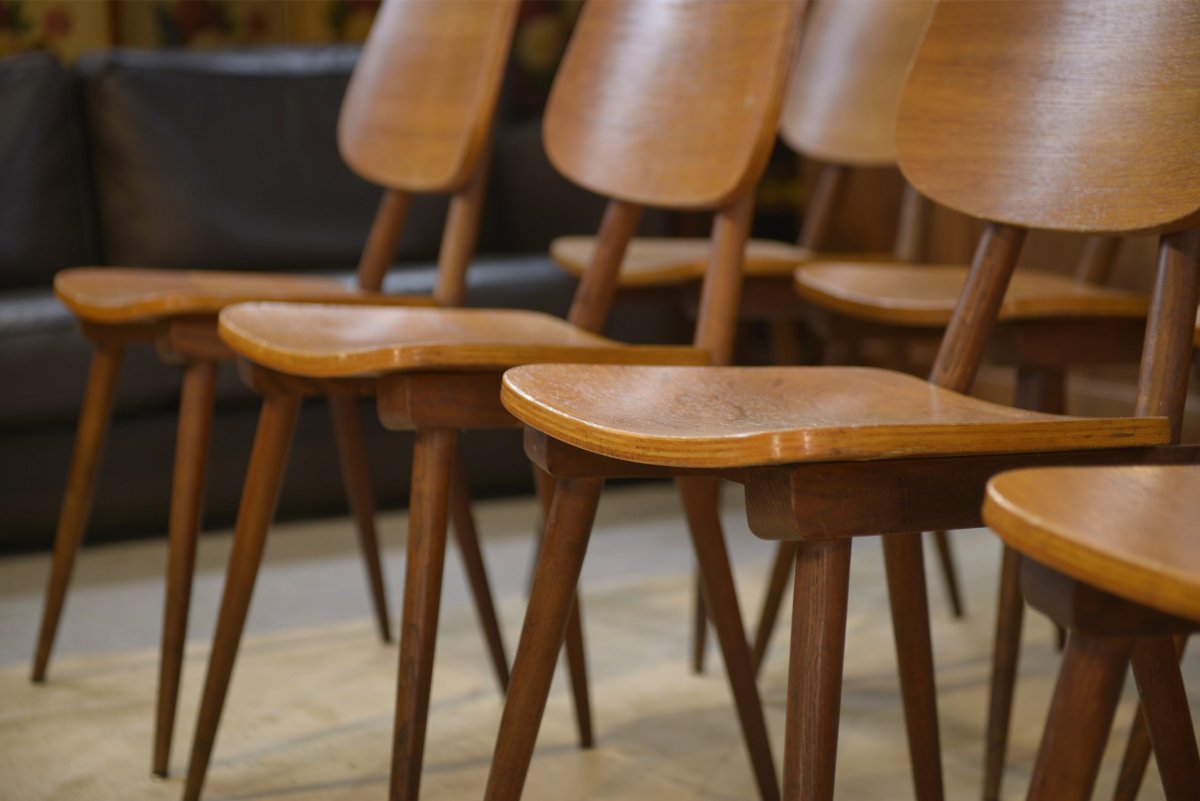 Ensemble de 10 chaises en chêne 1960's-photo-3