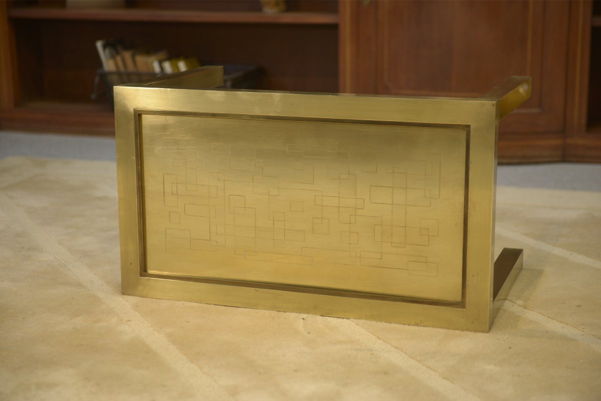 Brass Coffee Table Attributed To Willy Daro, 1970s-photo-3