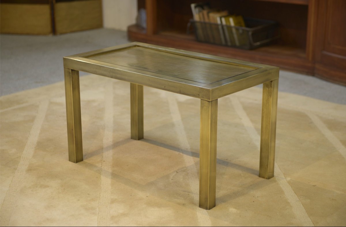 Brass Coffee Table Attributed To Willy Daro, 1970s-photo-4