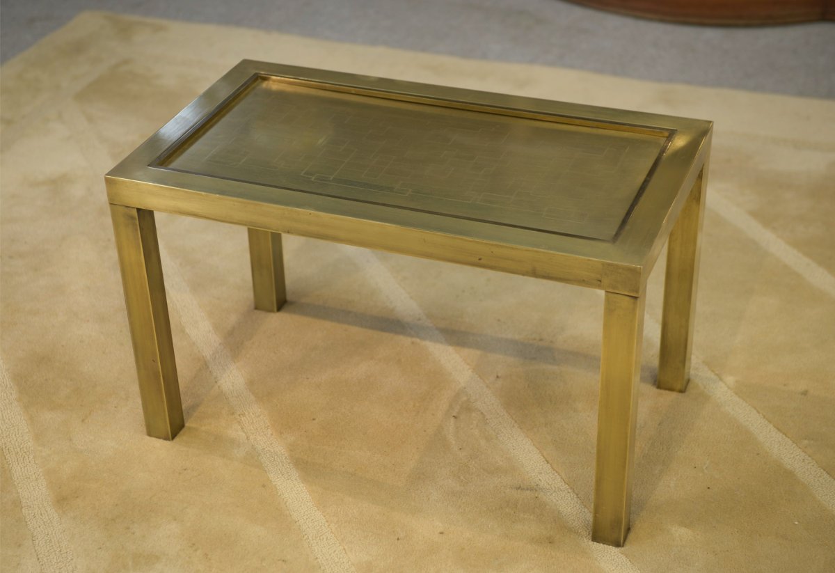 Brass Coffee Table Attributed To Willy Daro, 1970s-photo-2