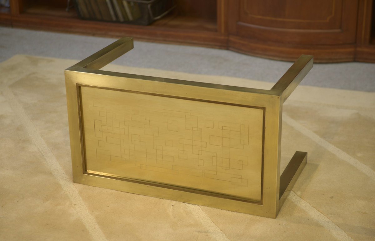 Brass Coffee Table Attributed To Willy Daro, 1970s-photo-3