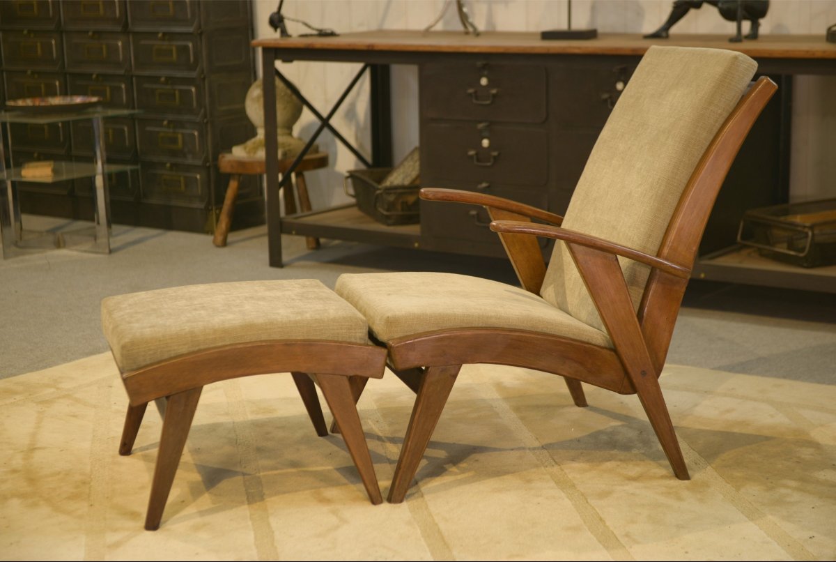 Scandinavian Armchair And Two Ottomans From The 1960s-photo-2