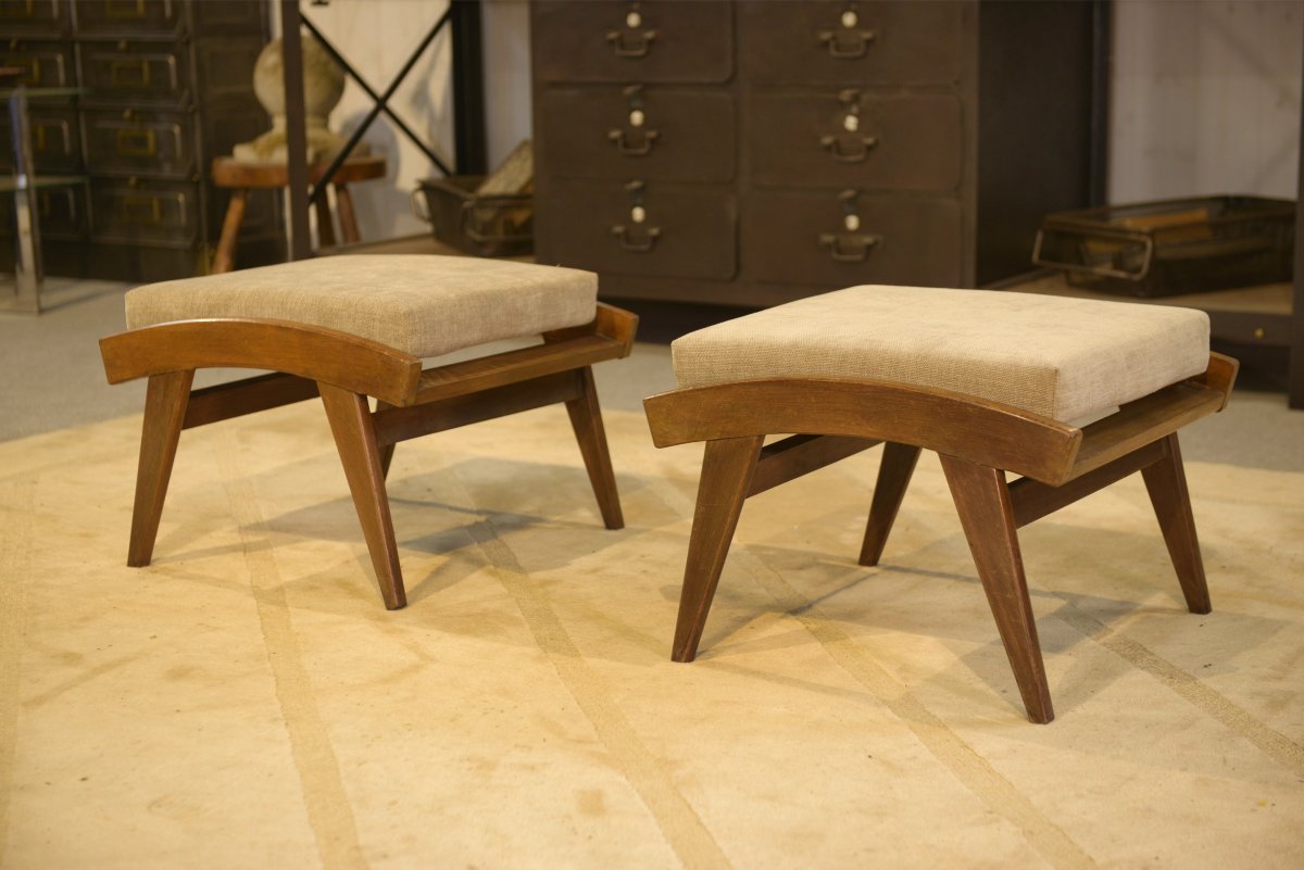 Scandinavian Armchair And Two Ottomans From The 1960s-photo-3