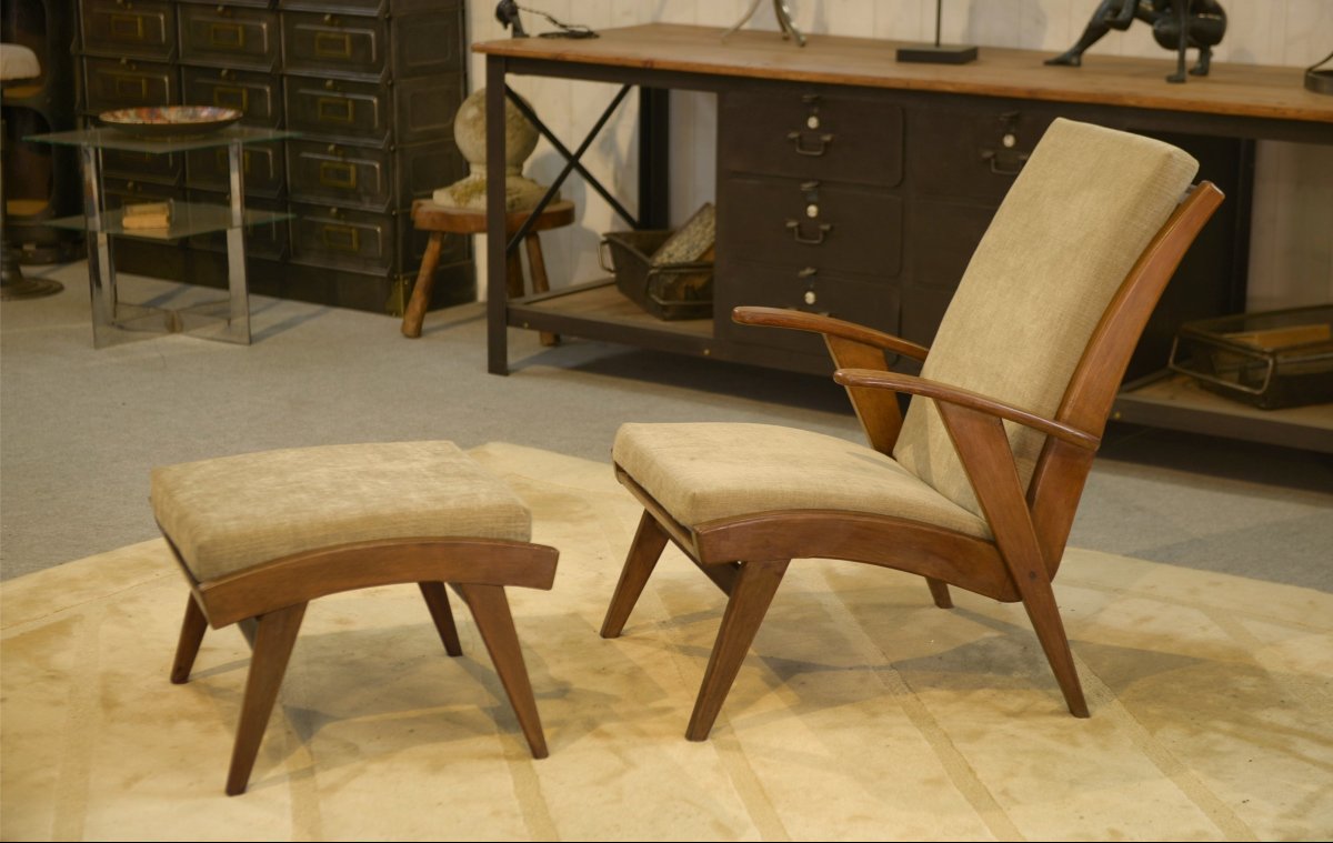 Scandinavian Armchair And Two Ottomans From The 1960s-photo-4