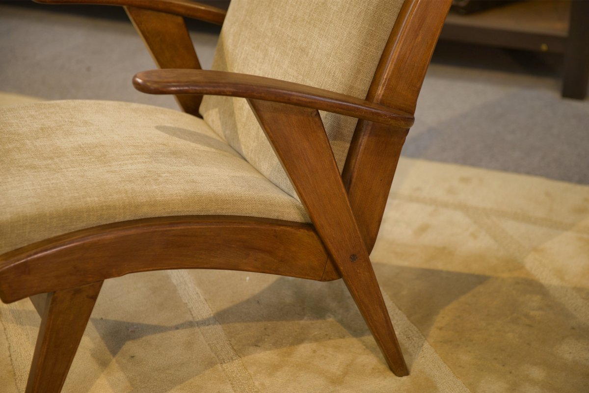 Scandinavian Armchair And Two Ottomans From The 1960s-photo-5