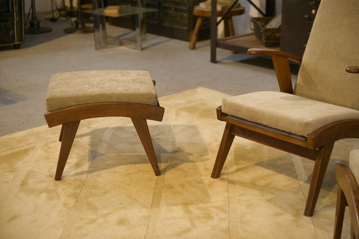 Scandinavian Armchair And Two Ottomans From The 1960s-photo-6