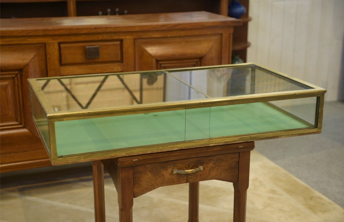 Vitrine de bijoutier en laiton et verre 1930's-photo-2