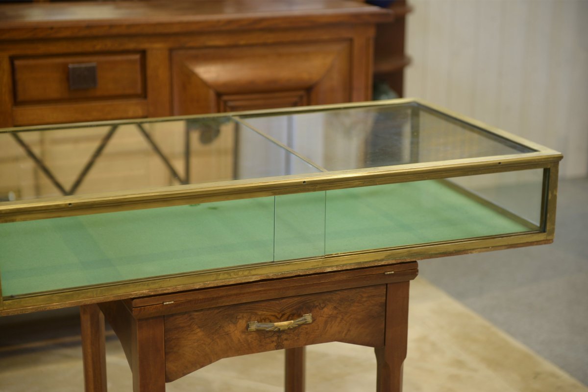 Vitrine de bijoutier en laiton et verre 1930's-photo-3