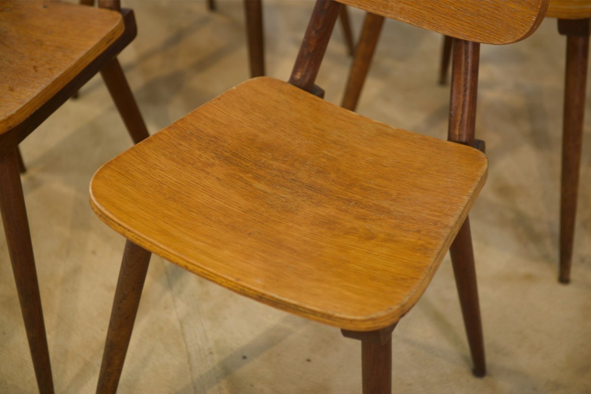 Ensemble de 8 chaises en chêne 1960's-photo-3