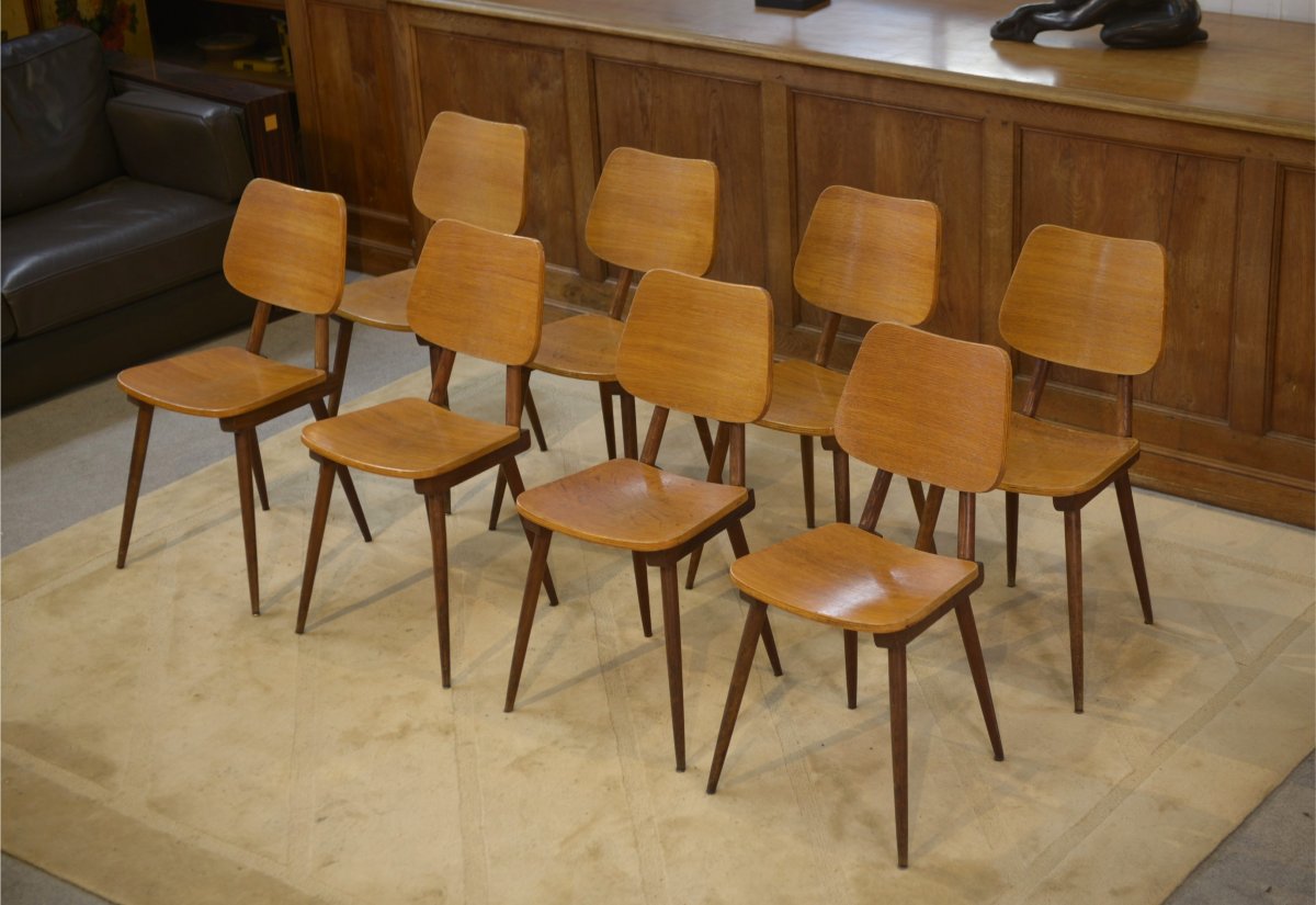 Ensemble de 8 chaises en chêne 1960's-photo-4