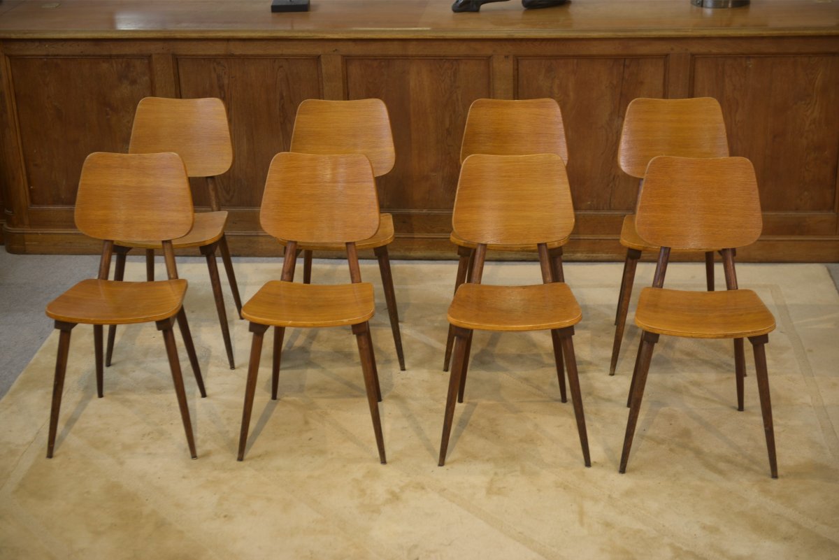 Ensemble de 8 chaises en chêne 1960's-photo-2