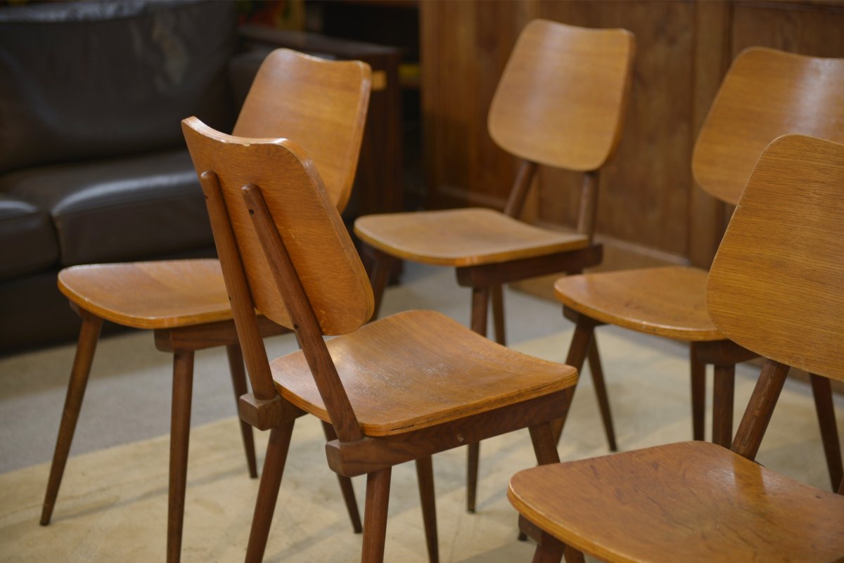 Ensemble de 8 chaises en chêne 1960's-photo-3