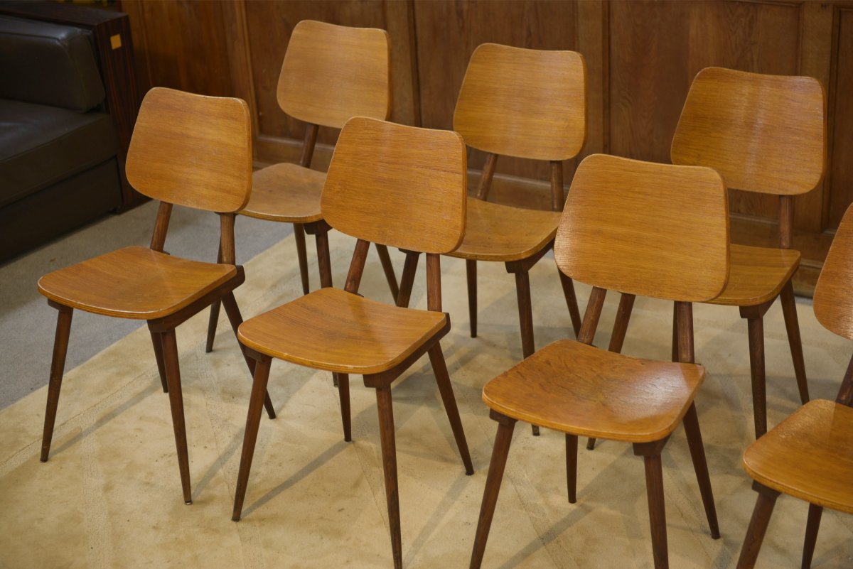 Ensemble de 8 chaises en chêne 1960's-photo-4