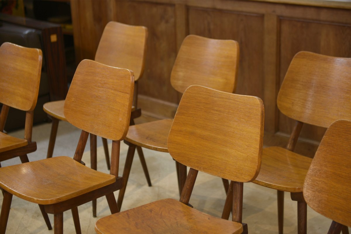 Ensemble de 8 chaises en chêne 1960's-photo-6