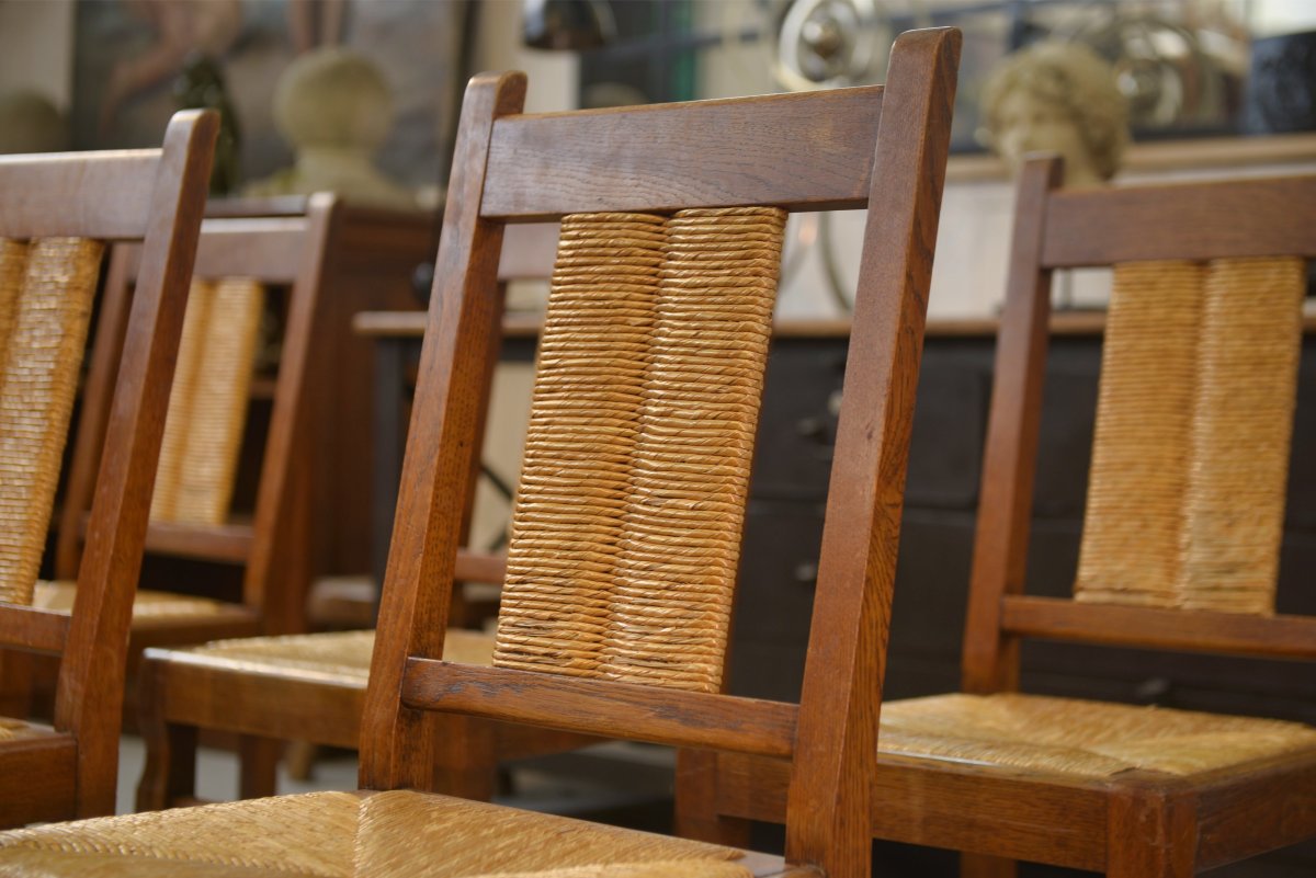 Ensemble de 6 chaises brutalistes 1950's-photo-2