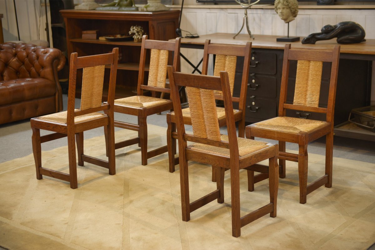 Ensemble de 6 chaises brutalistes 1950's-photo-4