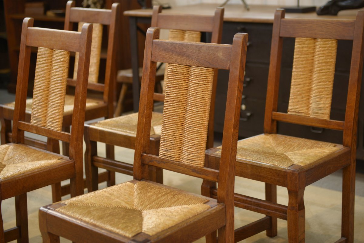 Ensemble de 6 chaises brutalistes 1950's-photo-1