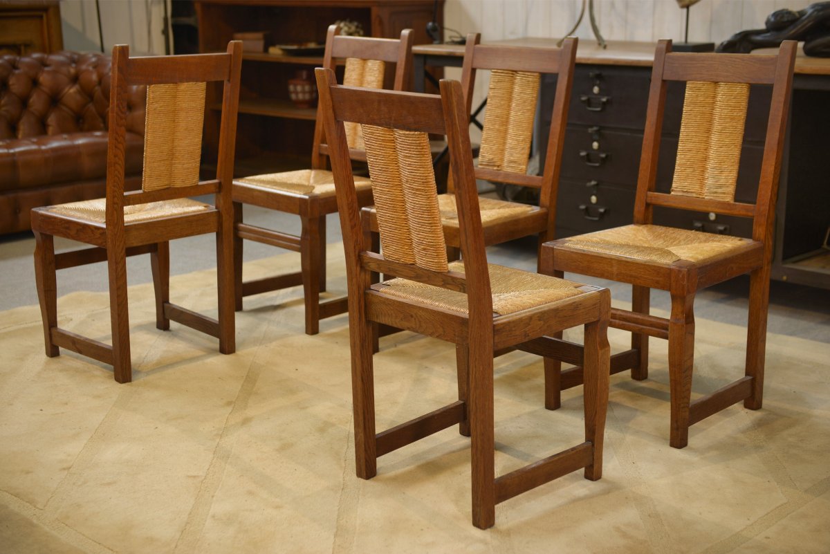 Ensemble de 6 chaises brutalistes 1950's-photo-2