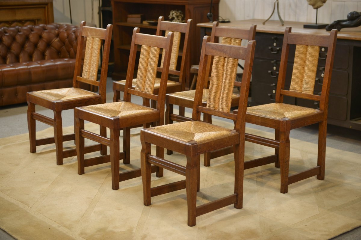 Ensemble de 6 chaises brutalistes 1950's-photo-4