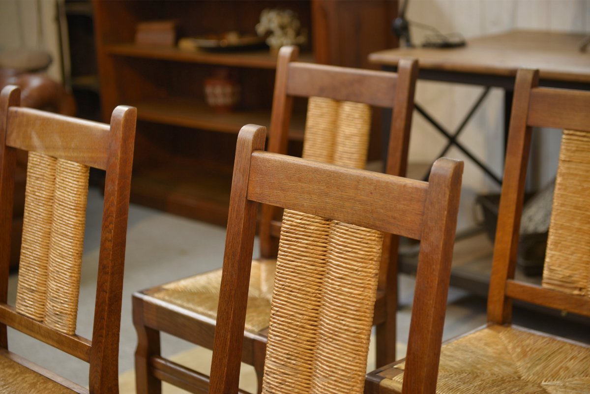 Ensemble de 6 chaises brutalistes 1950's-photo-6