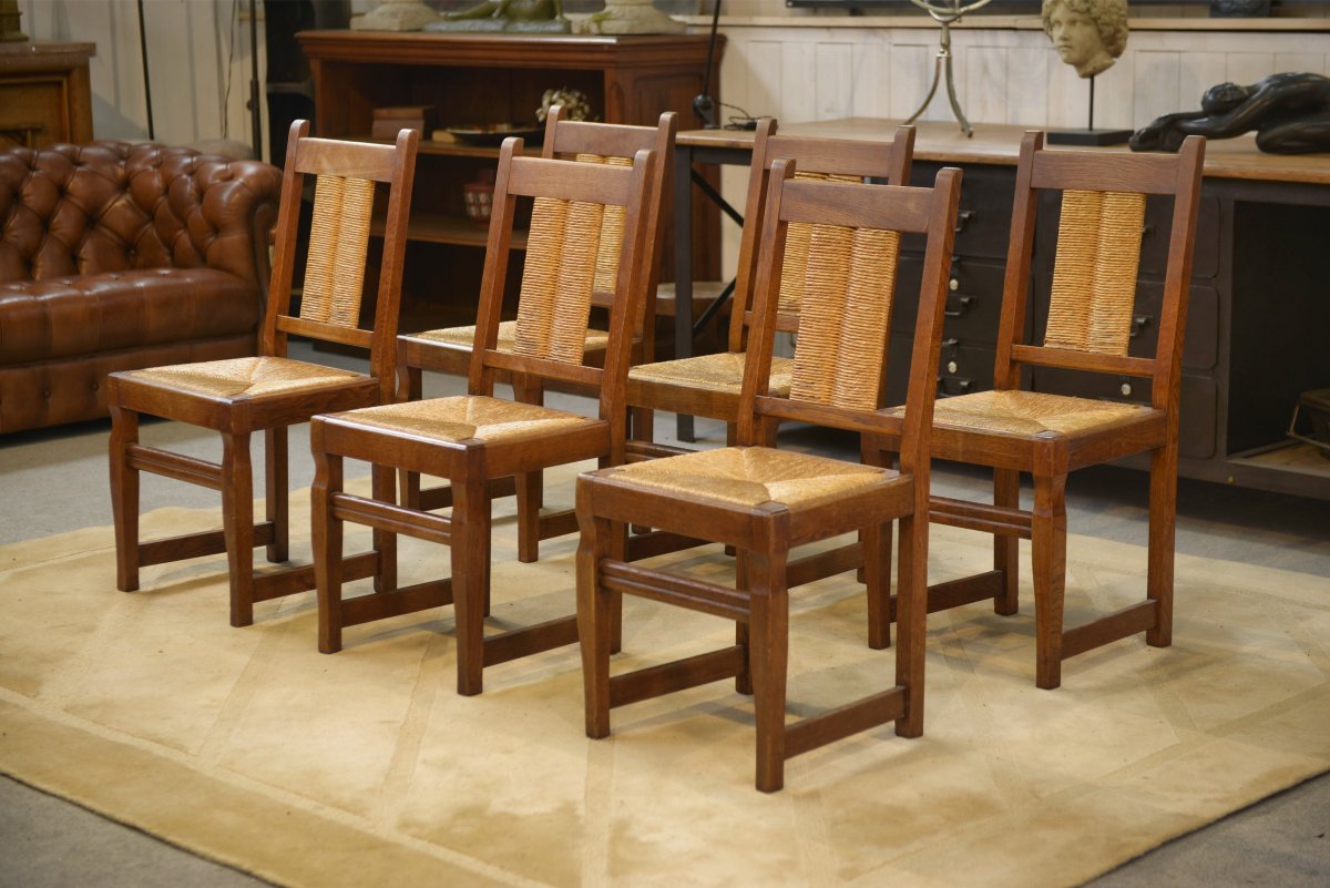 Ensemble de 6 chaises brutalistes 1950's
