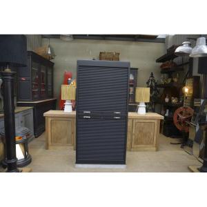 Armoire à volet en chêne massif gris anthracite travail français vers 1950