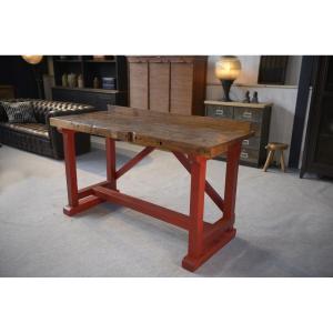 1950s Industrial Beech Workshop Workbench
