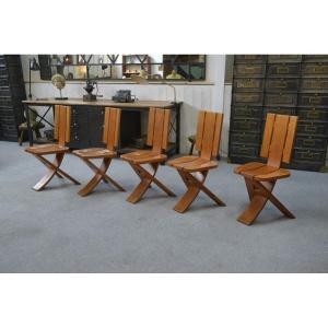 Ensemble de 5 chaises en chêne massif par la manufacture de Seltz 1970's