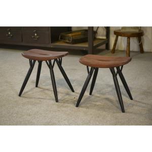 Paire de tabourets Pirkka par Ilmari Tapiovaara pour Laukaan Puu (première édition, estampillé)