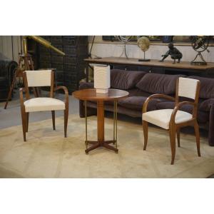 Paire de fauteuils bridge en noyer et bouclettes écrues début 20ème