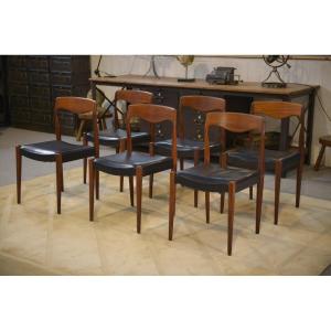 Set Of 6 Scandinavian Teak Chairs By Niels Otto Moller Denmark 1960's