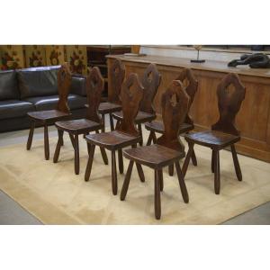 Set Of 8 1950s Monastery Chairs