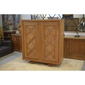 Light Oak Cabinet With A Geometric Lattice Pattern, 1940s