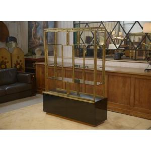 Shelf Made Of Brass, Lacquered Wood, And Smoked Glass By Kim Moltzer, 1970s