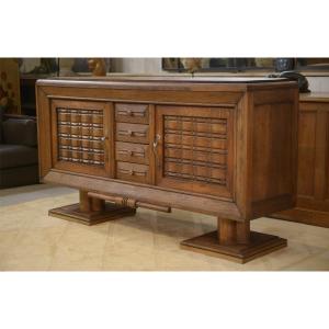 A Brutalist Sideboard In The Style Of Charles Dudouyt, Made Of Oak, From The 1950s