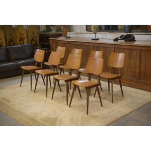 Ensemble de 8 chaises en chêne 1960's