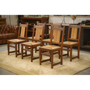 Ensemble de 6 chaises brutalistes 1950's