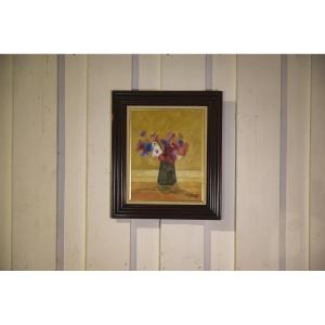 Tableau huile sur toile nature morte post-impressionniste Les Anémones de Arthur Van Hecke 1980