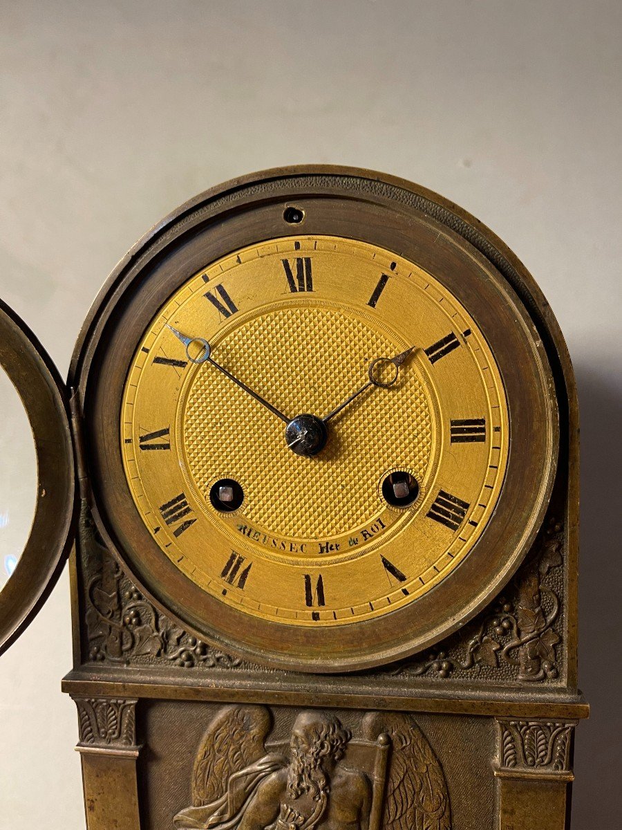 Terminal Clock In Patinated Bronze "le Temps" Restoration Period-photo-2