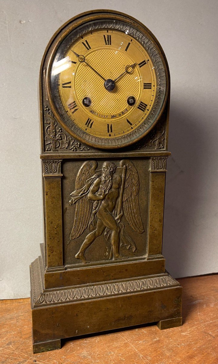 Terminal Clock In Patinated Bronze "le Temps" Restoration Period
