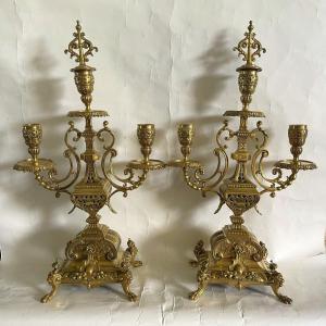 Pair Of Neo-renaissance Candlesticks - Bronze