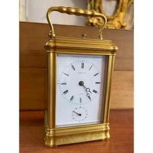 Travel Clock With Chime - Engraved And Gilded Cabinet - Revised - Drocourt