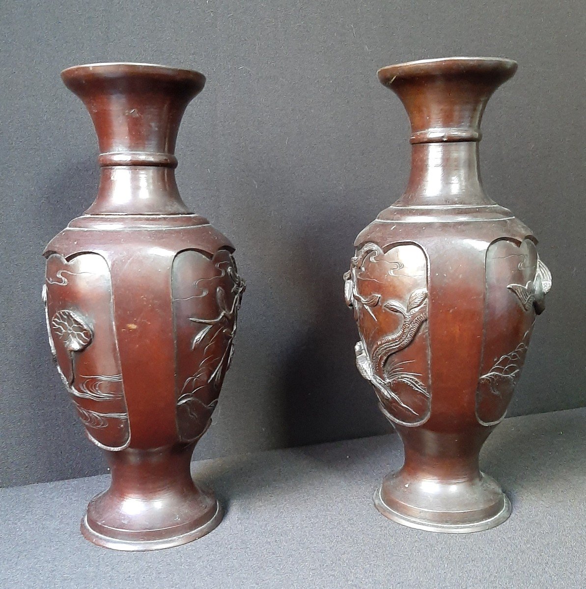 Paire De Vases En Bronze. Japon-photo-2