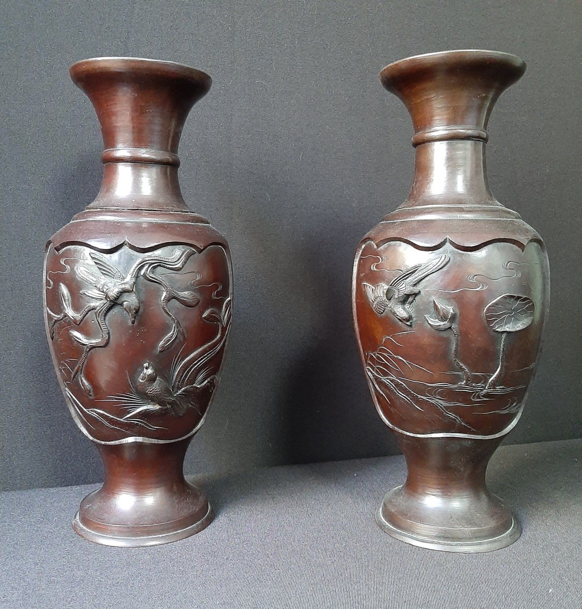Paire De Vases En Bronze. Japon