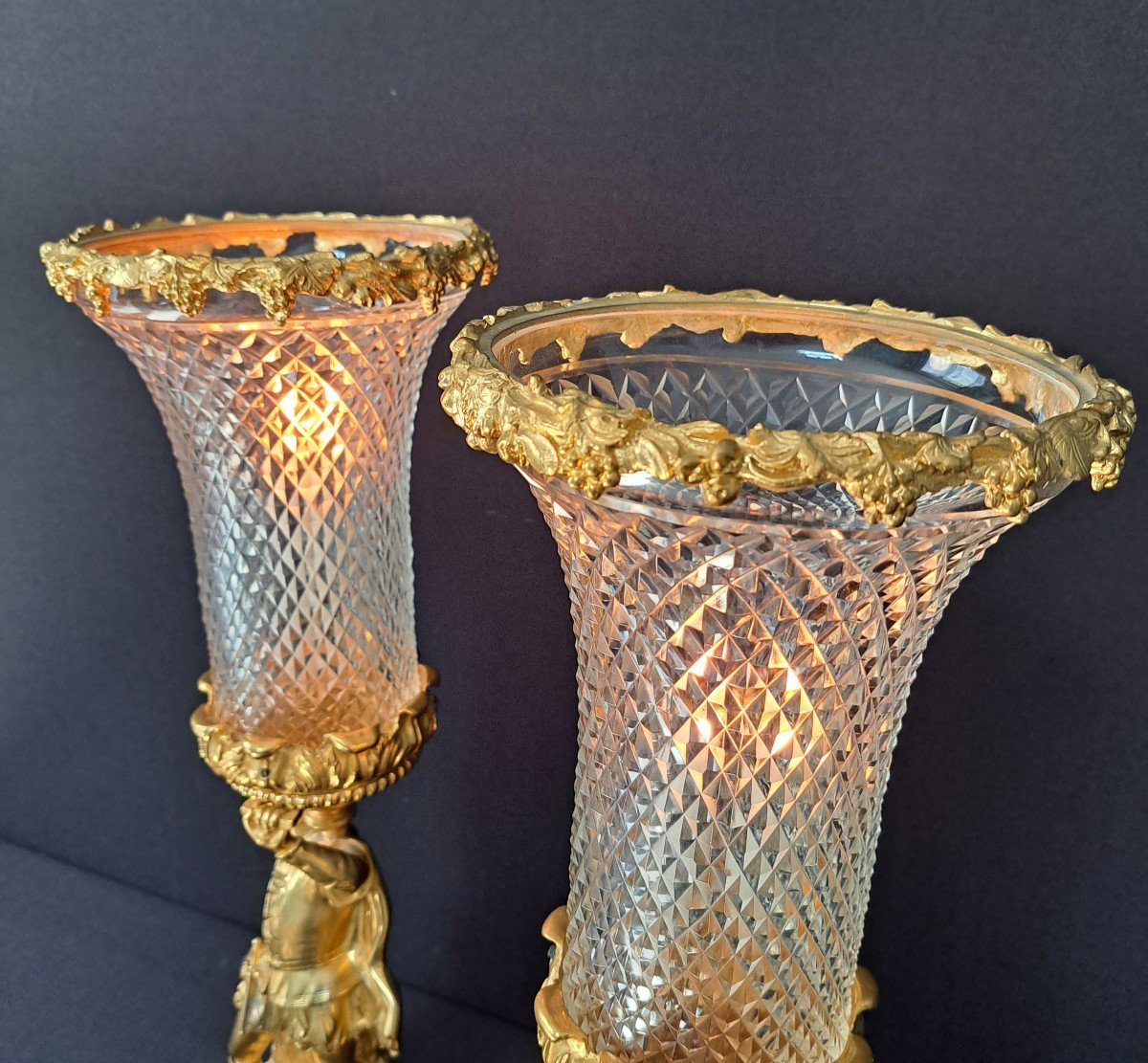 Pair Of Candle Holders In Crystal And Gilt Bronze-photo-3