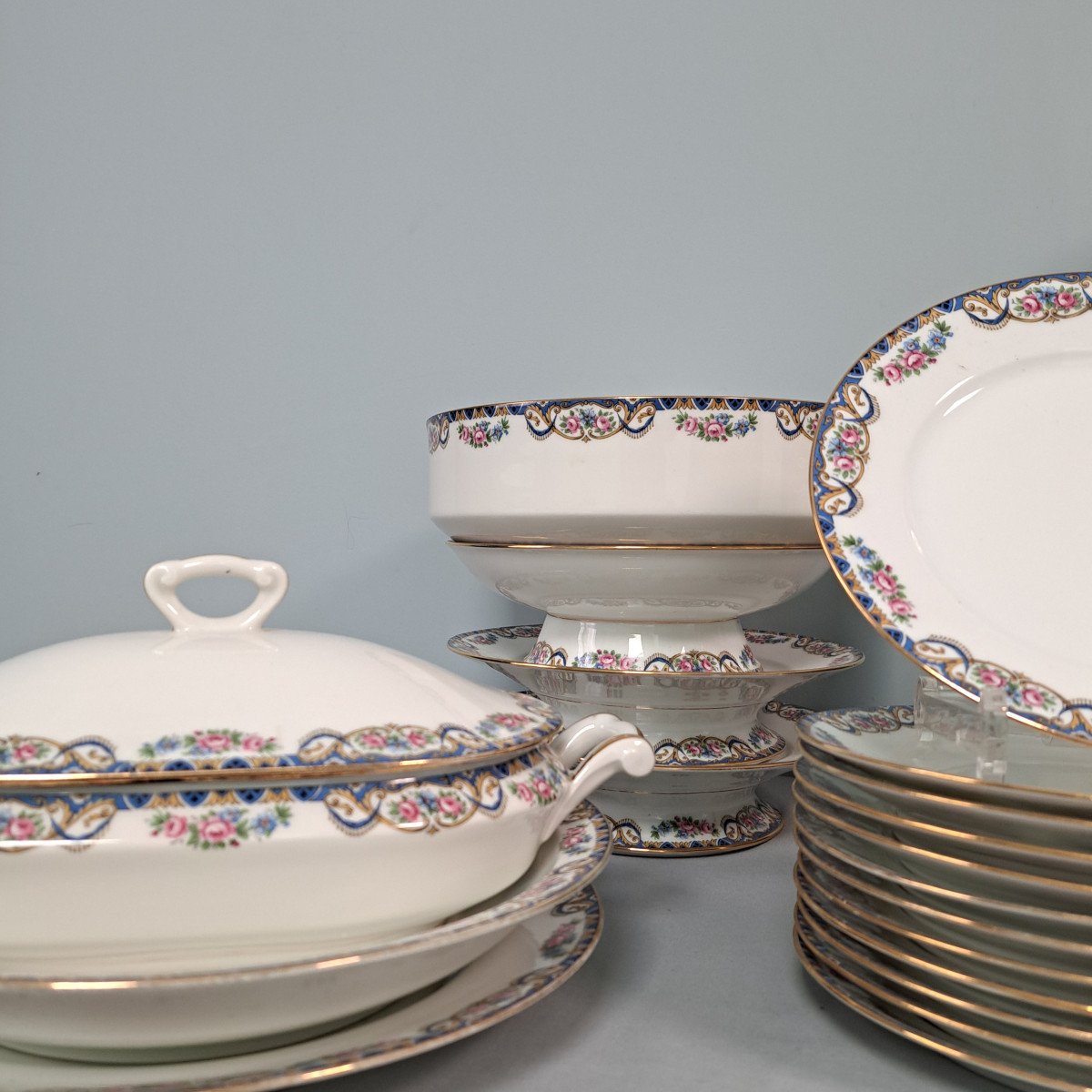 60 Piece Dinner Service Maison Salmon Limoges Porcelain-photo-2