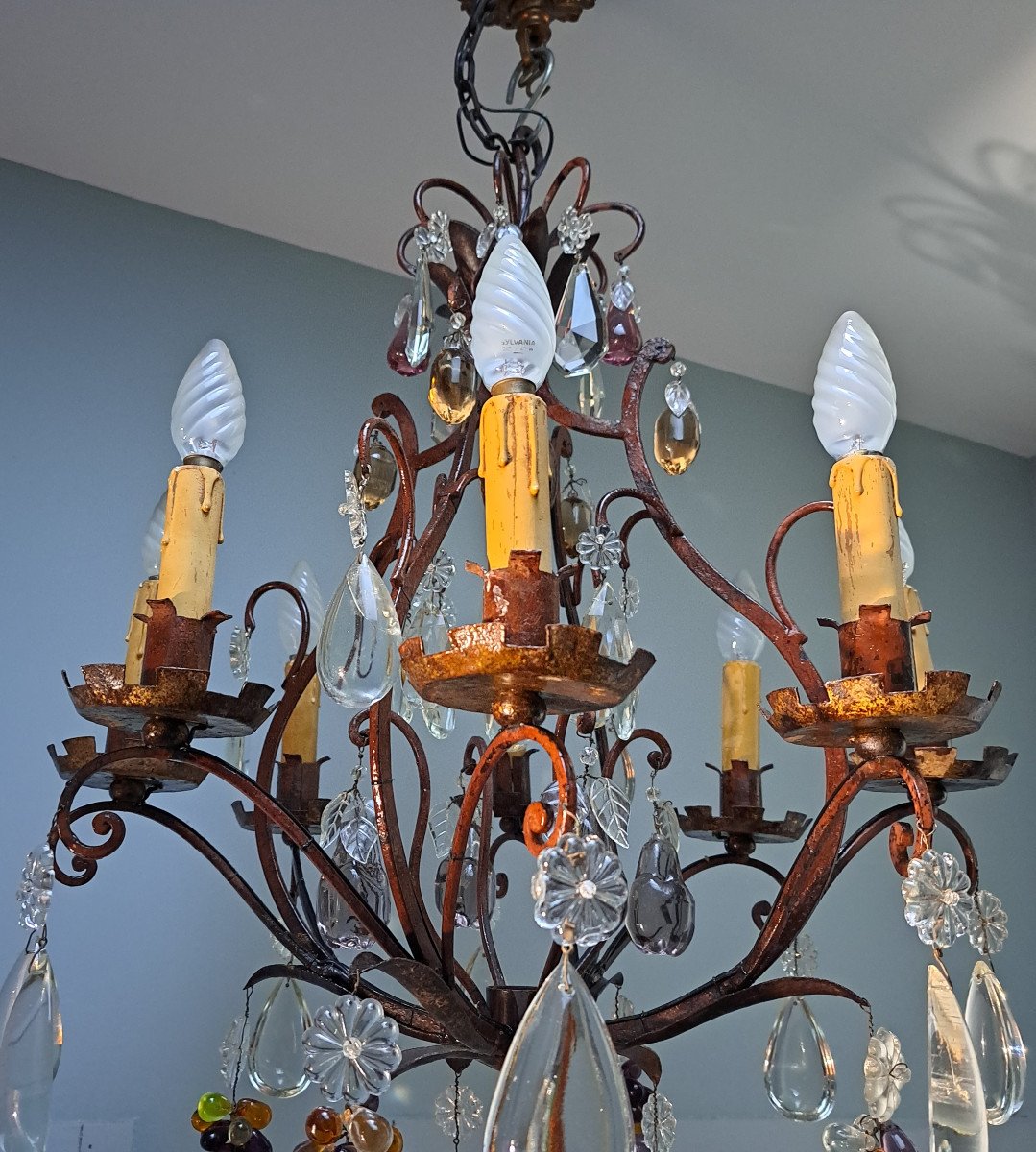 Cage Chandelier With Fruit Decor.-photo-4